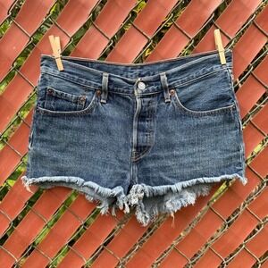 Levi's 501 Dark Wash Cutoff Denim‎ Shorts W27 Summer Raw Hem Jeans Spring Travel